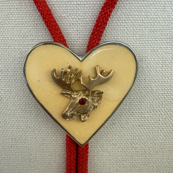 Vintage Other - Christmas Bolo Tie - Heart Reindeer Bolo
